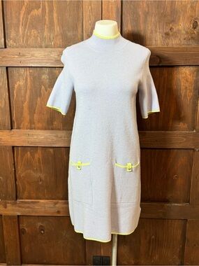 Anthropologie Light Gray Knit Midi Dress with Yellow Trim